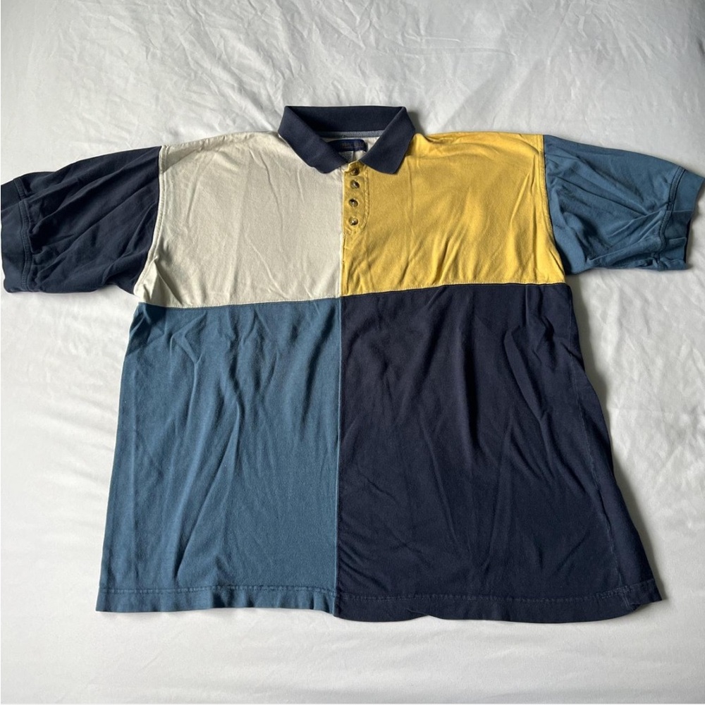 Vintage Colorblock Polo Shirt - Navy, Cream, Yellow